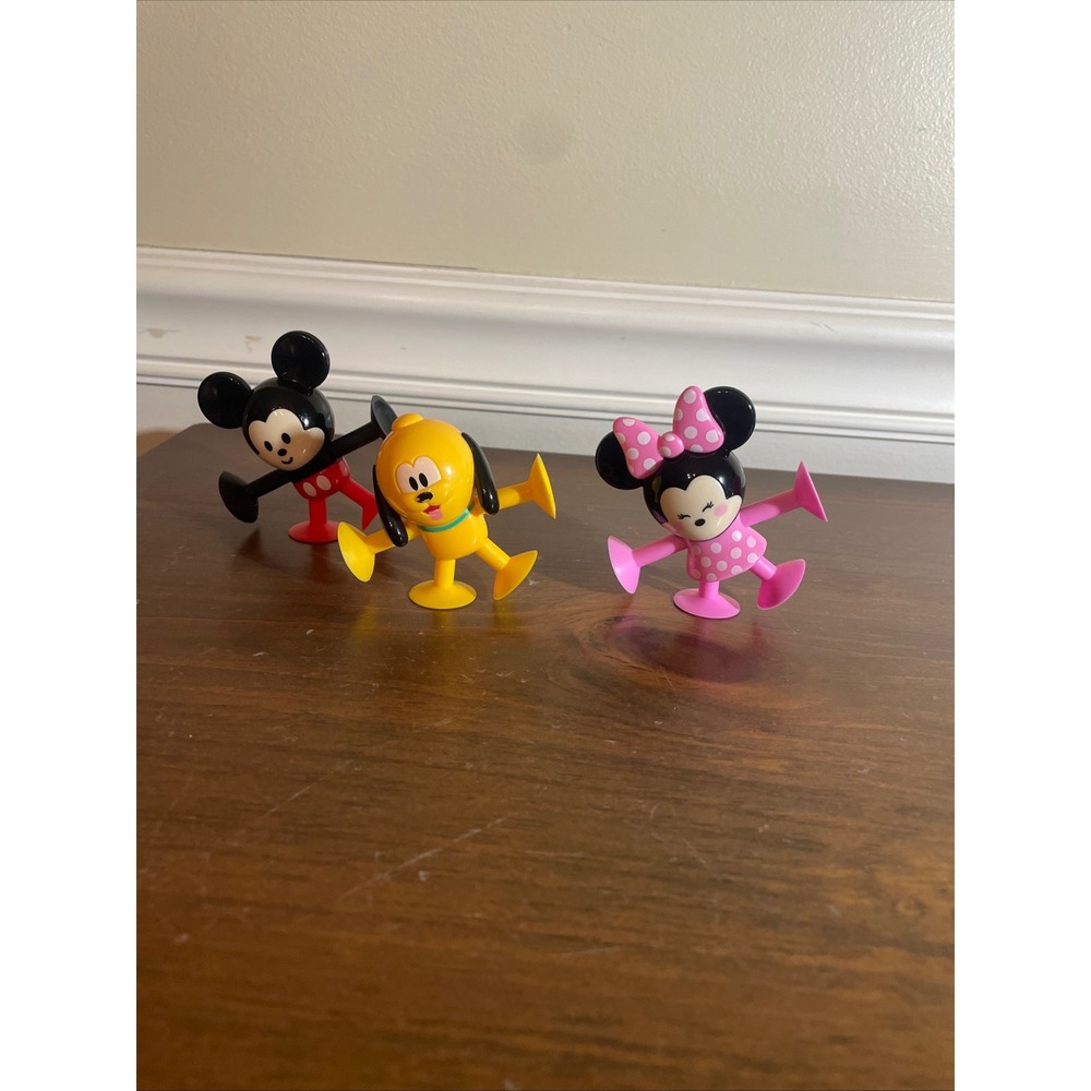 Disney Mickey Minnie Mouse Pluto Suction Cup Figures Set of 3 Toy Figurines
